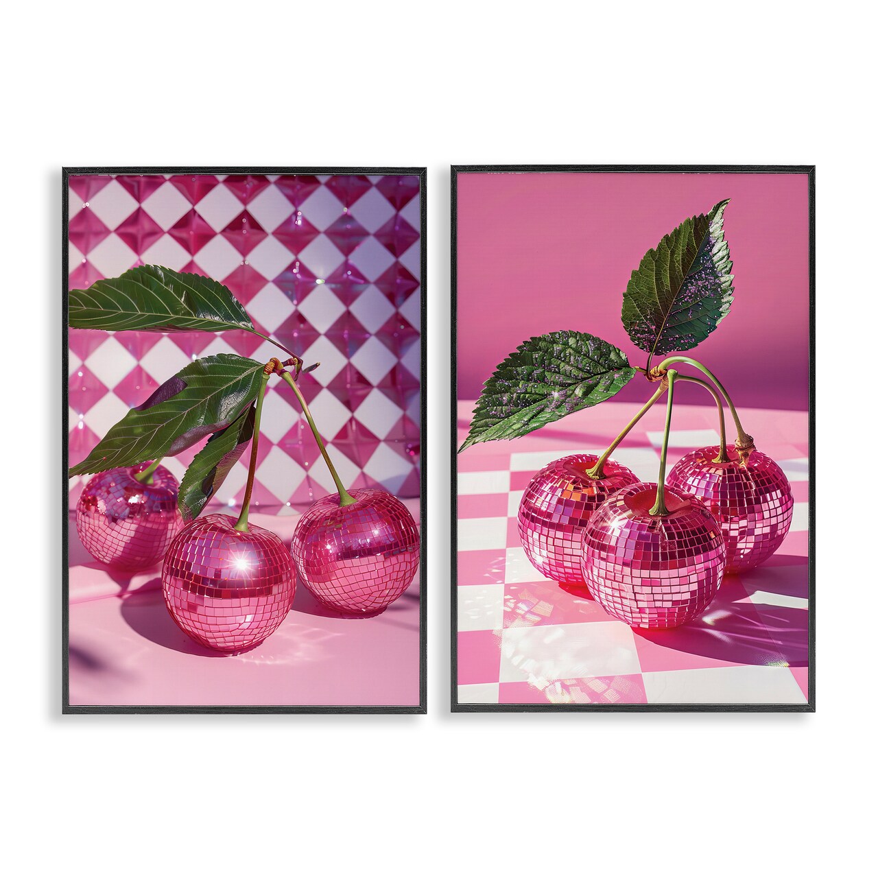 Stupell Industries Retro Glam Checkerboard Cherries 2pc Framed Giclee Set By LSR Creative Studio